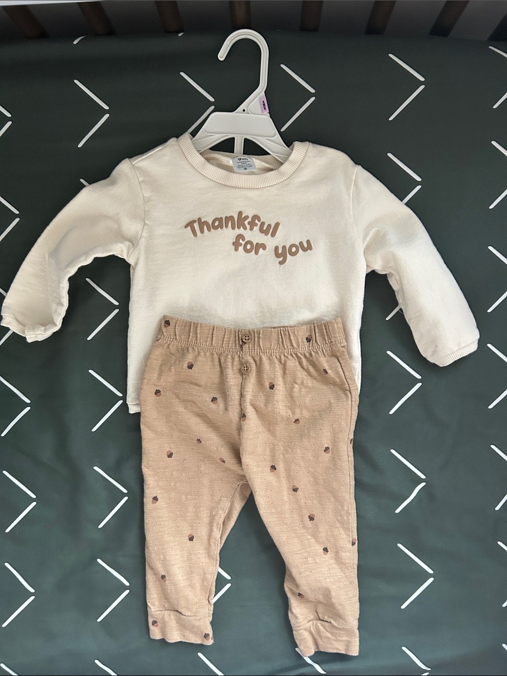 Carter's Cream Pullover Sweatshirt with Brown Script for Thanksgiving
